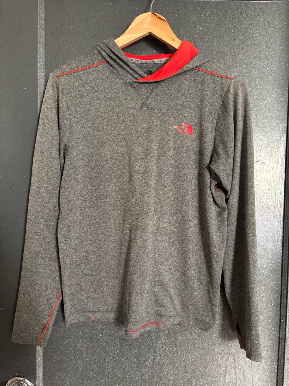 The North Face Gray Pullover Hooded Long-Sleeve with Red Trim